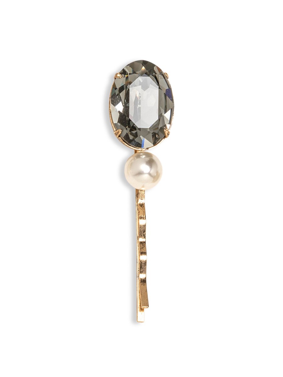 Women Jennifer Behr Hair Accessories | Tula Oval Crystal And Pearl Bobby Pin Black Diamond