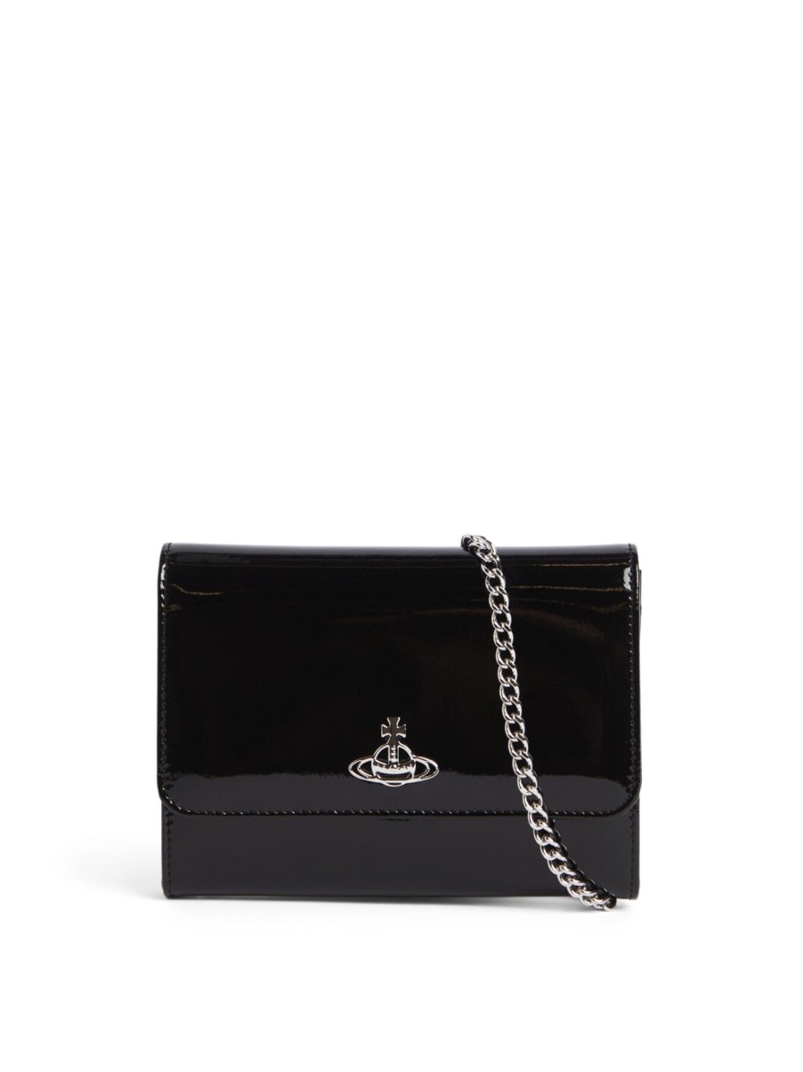 Women Vivienne Westwood Cross Body Bags | Shiny Crossbody Wallet Black