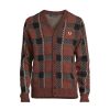 Men Fred Perry Sweatshirts & Knitwear | Glitch Tartan Cardigan Whisky Brown