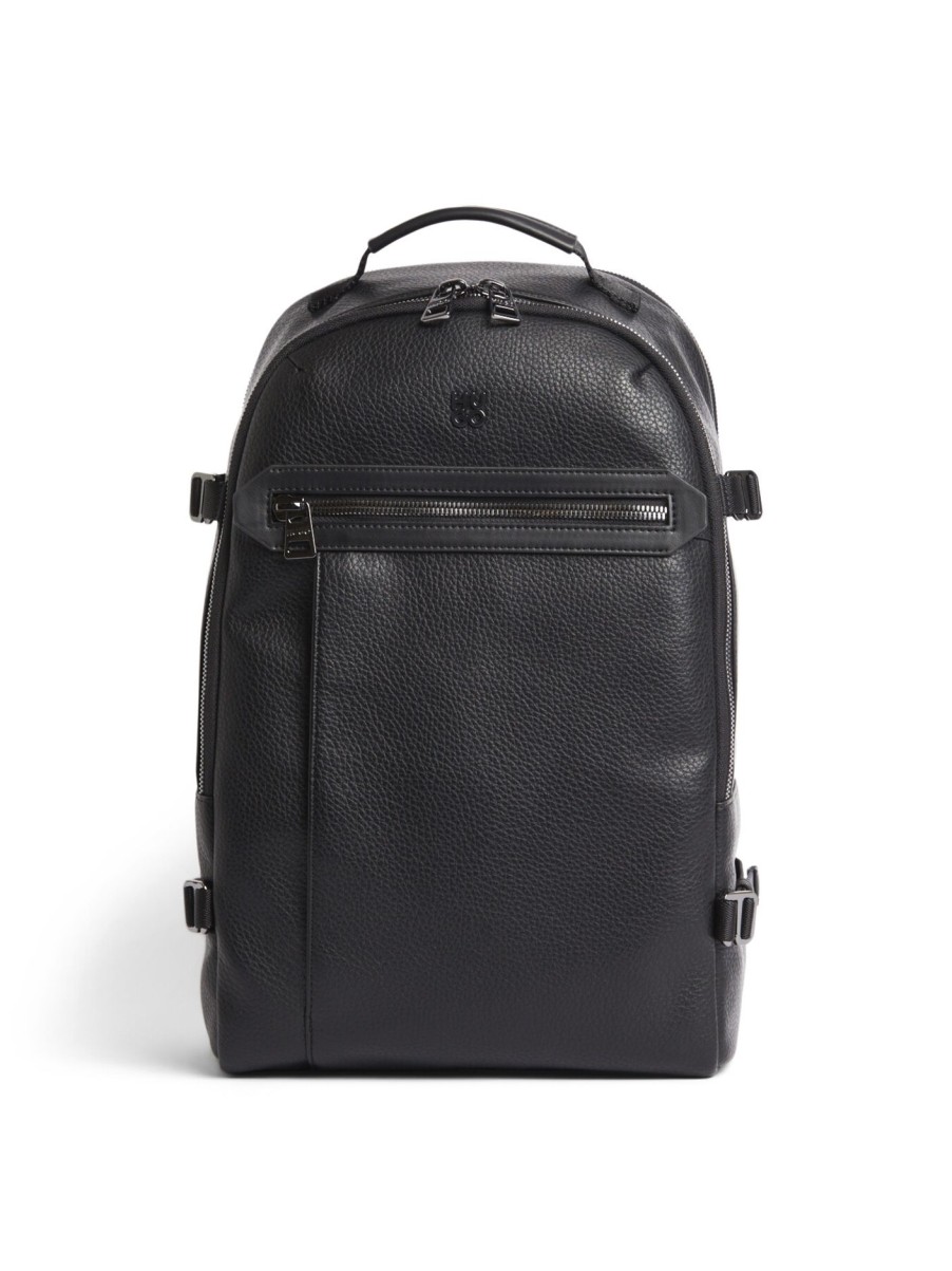 Men Hugo | Faux-Leather Backpack With Stacked Logo And Polished Hardware Black