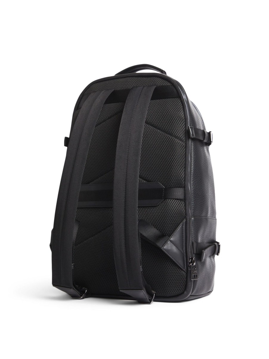 Men Hugo | Faux-Leather Backpack With Stacked Logo And Polished Hardware Black