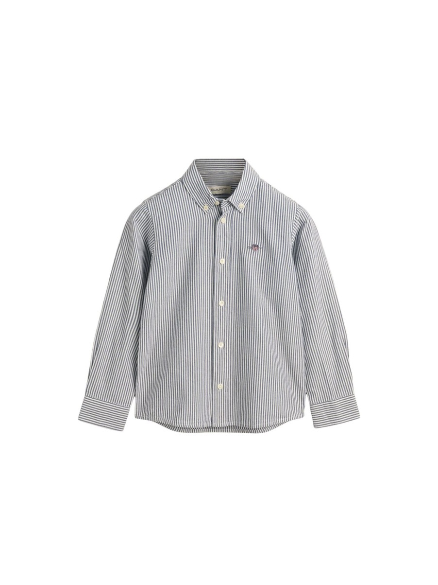 Kids GANT Tops | Oxford Striped Shield Shirt Persian Blue