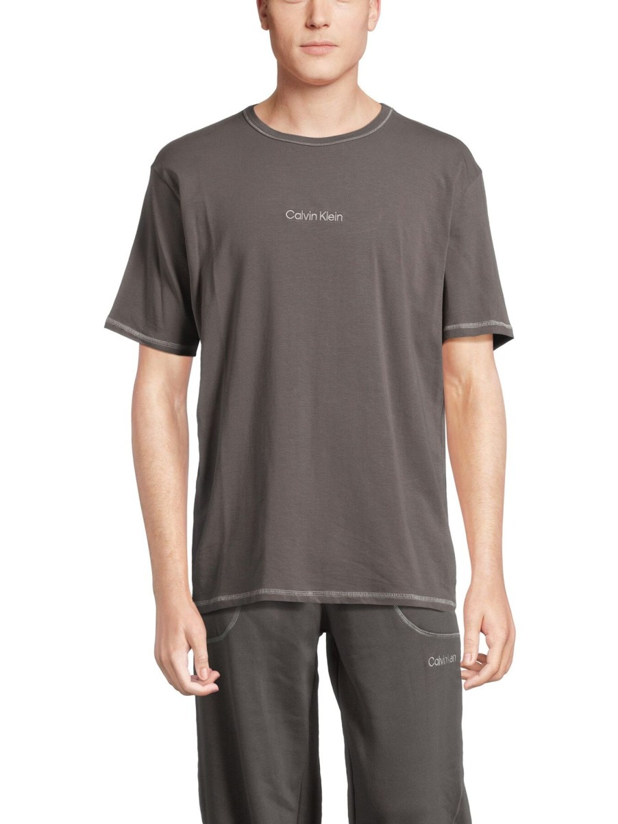 Men Calvin Klein Nightwear & Loungewear | Crew Neck Top Charcoal Grey