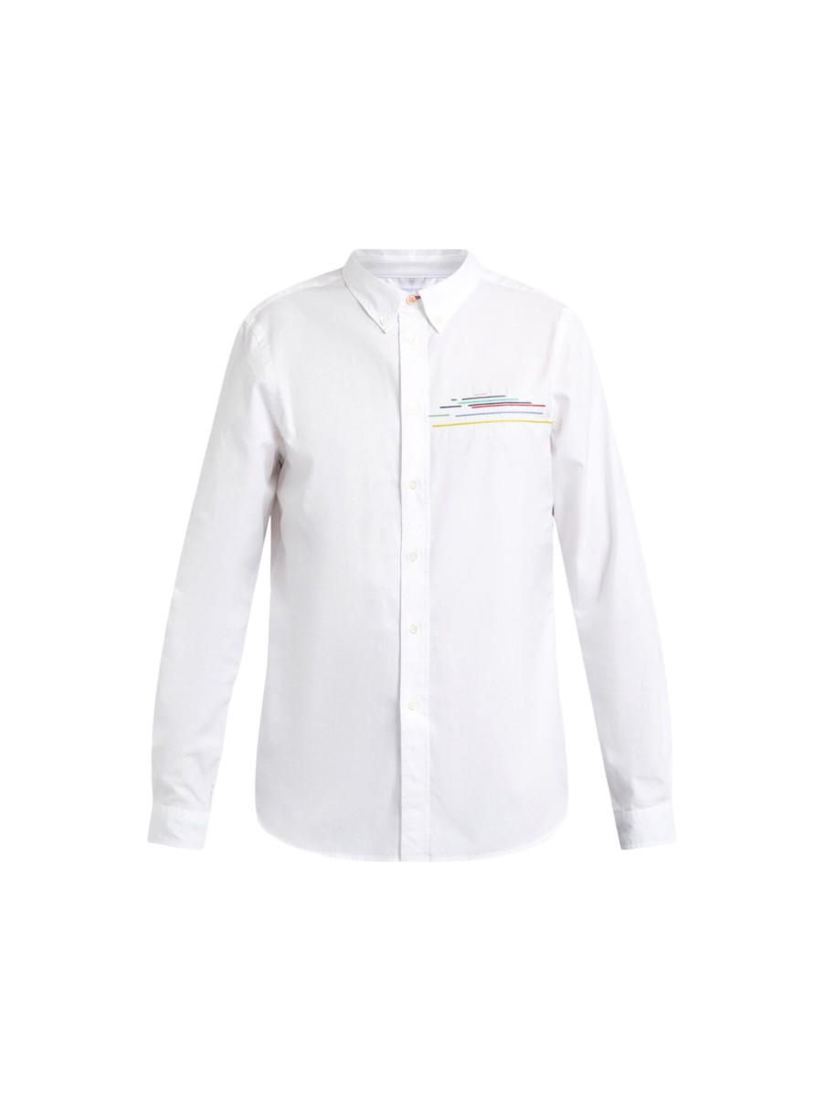 Men PS Paul Smith Shirts | Graphic Stripe-Print Cotton Shirt White