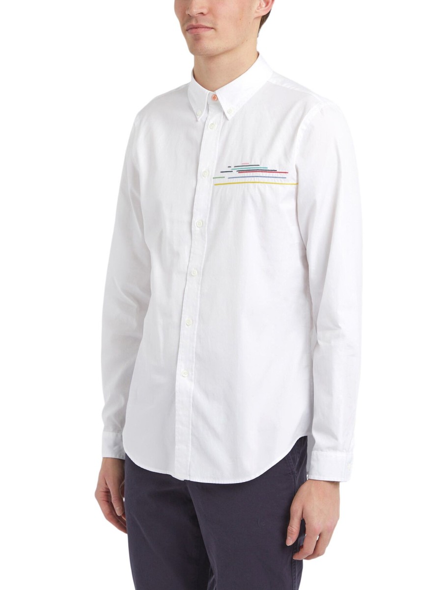 Men PS Paul Smith Shirts | Graphic Stripe-Print Cotton Shirt White