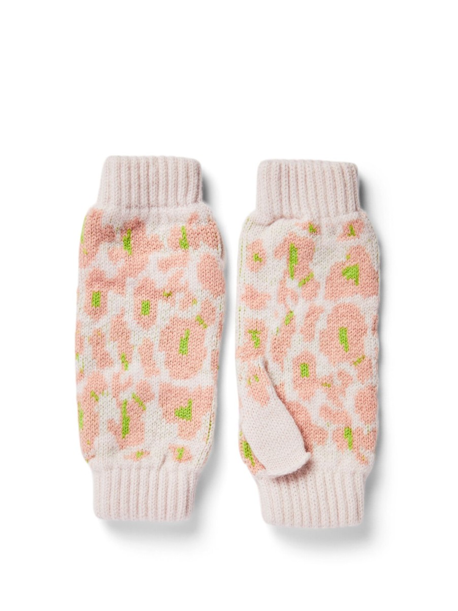 Women Rosie Sugden Gloves | Cashmere Leopard Print Wristwarmer Icing/Coral/Kermit