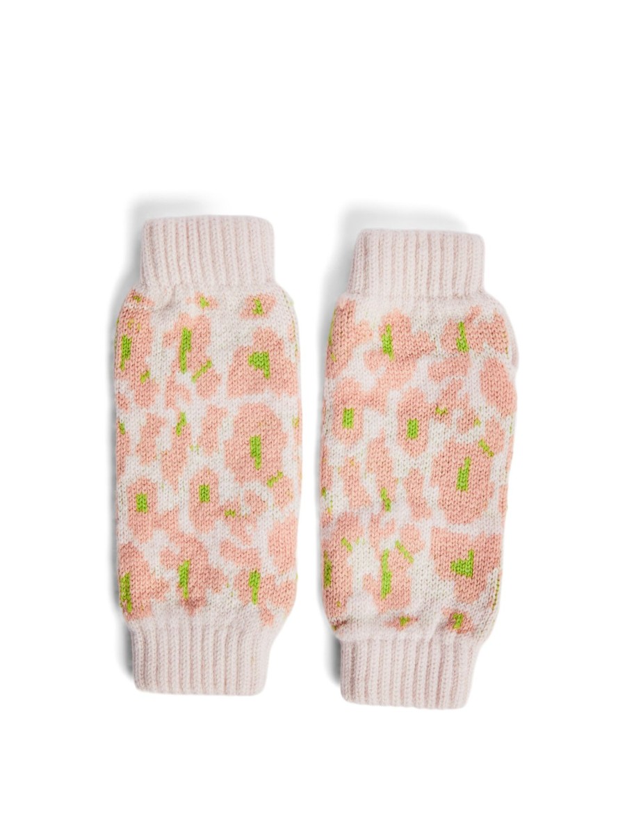 Women Rosie Sugden Gloves | Cashmere Leopard Print Wristwarmer Icing/Coral/Kermit