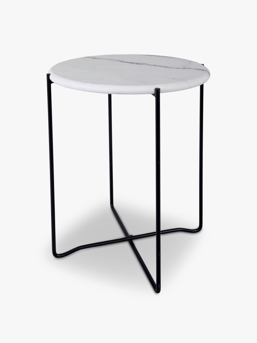 Furniture & Outdoor Dar Lighting Side Tables | Azzate Round Rolled Edge Side Table White Marble Effect