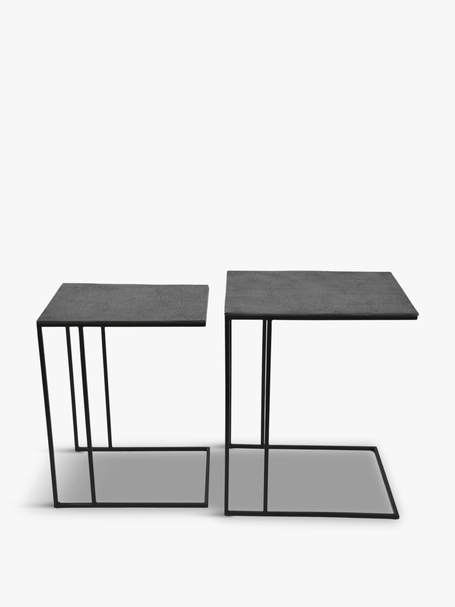 Furniture & Outdoor Libra Interiors Side Tables | Luna Textured Aluminium Set Of 2 Side Tables Graphite