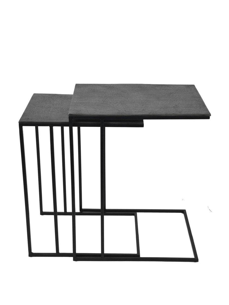 Furniture & Outdoor Libra Interiors Side Tables | Luna Textured Aluminium Set Of 2 Side Tables Graphite