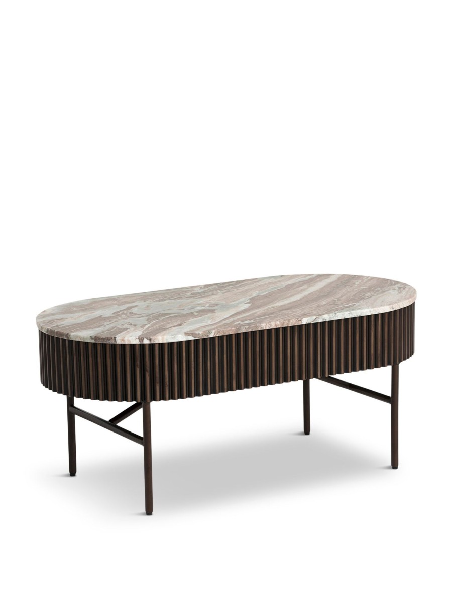 Furniture & Outdoor Barker and Stonehouse Coffee Tables | Gion Oval Brown Marble With Wave Metal Body 100Cm Coffee Table