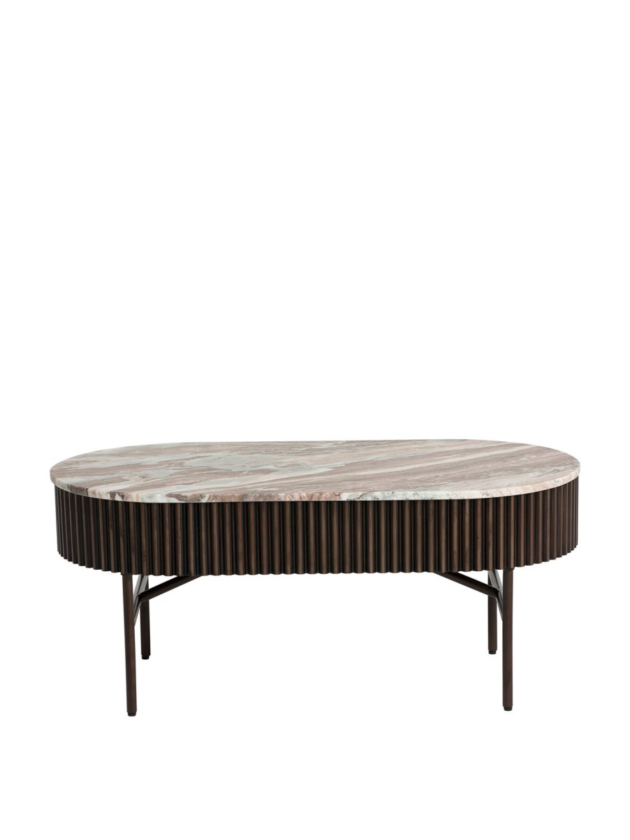 Furniture & Outdoor Barker and Stonehouse Coffee Tables | Gion Oval Brown Marble With Wave Metal Body 100Cm Coffee Table