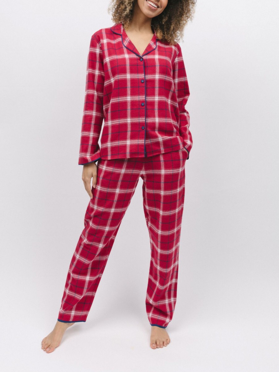 Women Cyberjammies Nightwear | Noel Check Pyjama Top Red