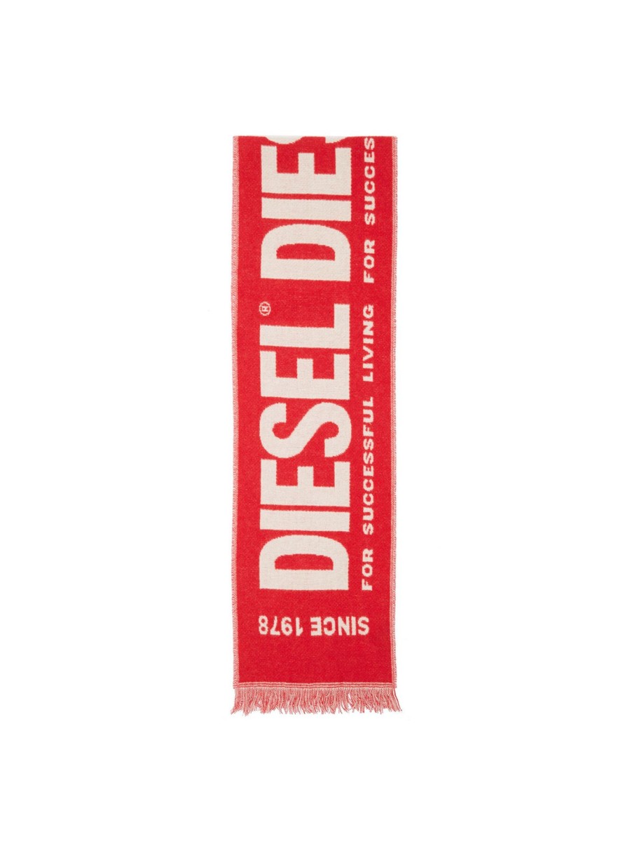 Women Diesel Scarves | Blended Wool Scarf With Jacquard Logo Racing Red