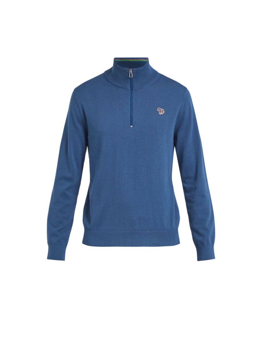 Men PS Paul Smith Sweatshirts & Knitwear | Zip Thru Zebra Badge Cardigan Navy