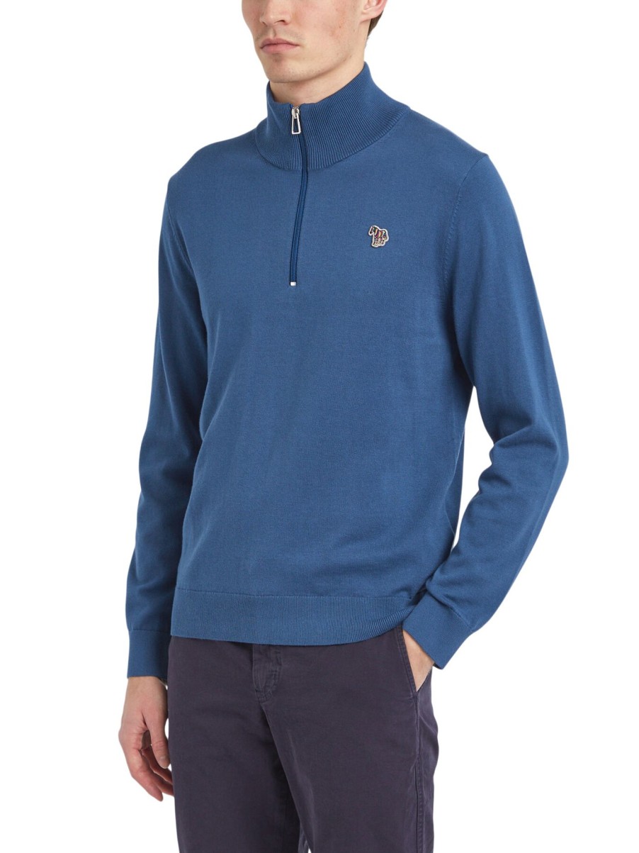 Men PS Paul Smith Sweatshirts & Knitwear | Zip Thru Zebra Badge Cardigan Navy