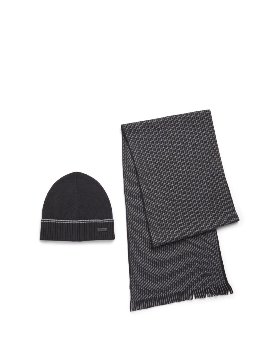 Men BOSS Hats | Scarf And Beanie Hat Set Black