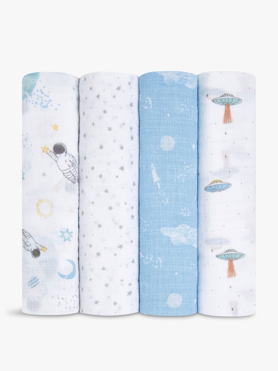 Kids aden + anais Feeding & Healthcare | Muslin Swadle Blanket 4-Pack Space Explorers