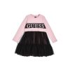 Kids Guess Dresses | Mixed Fabric Long Sleeve Dress Ballet Pink