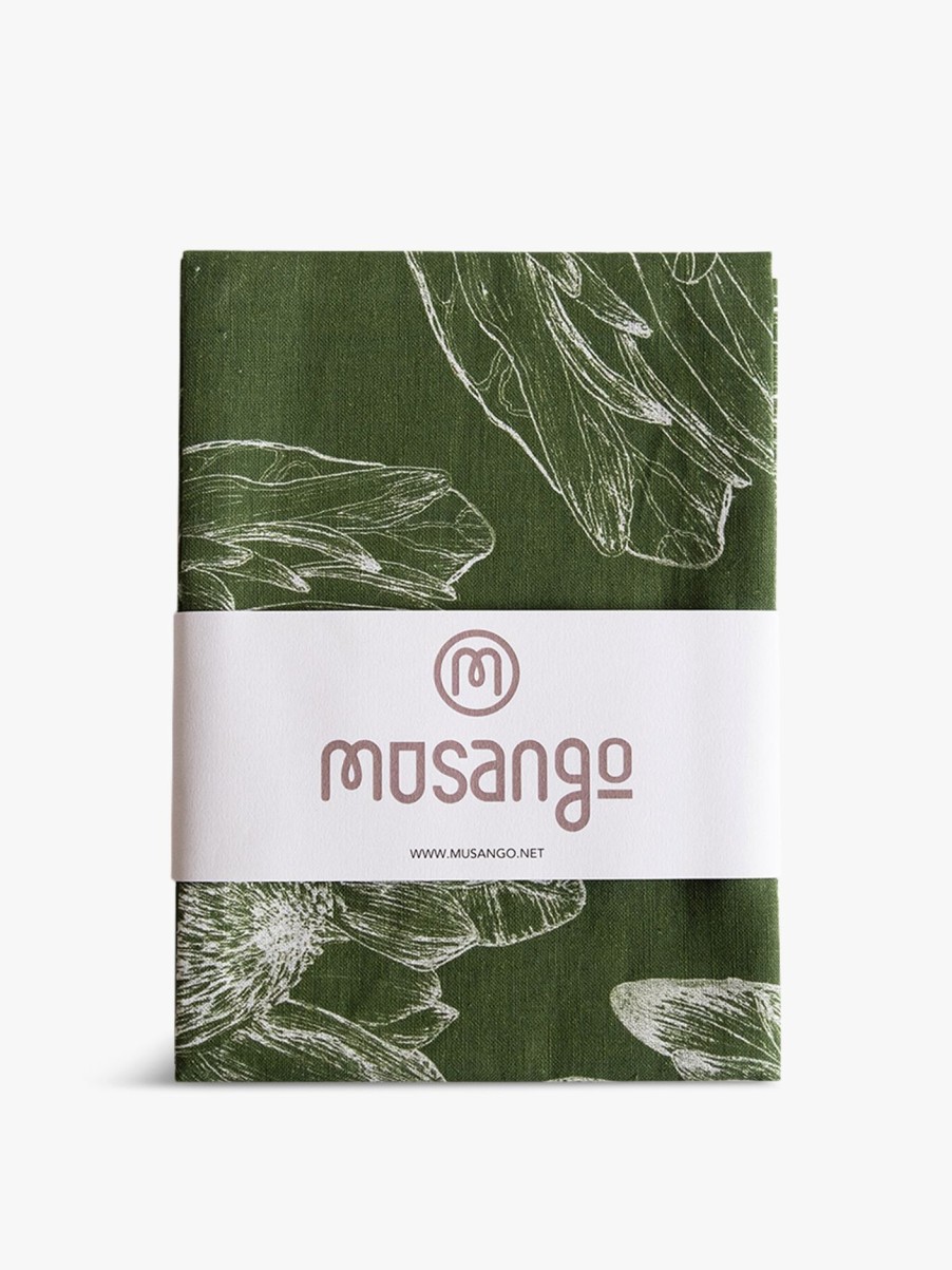 Home & Tech Musango Utility & Cleaning | Tea Towel With White King Protea Design Moss Green