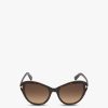 Women Tom Ford Eyewear Sunglasses | Leigh Cat Eye Acetate Sunglasses Dark Havana/Gradient Brown