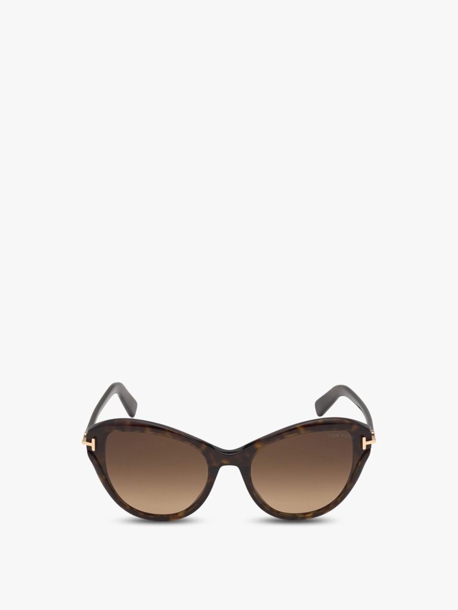 Women Tom Ford Eyewear Sunglasses | Leigh Cat Eye Acetate Sunglasses Dark Havana/Gradient Brown