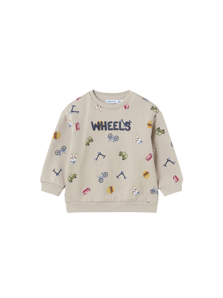 Kids Mayoral Tops | Printed Wheelong Sleeve Sweater Stone