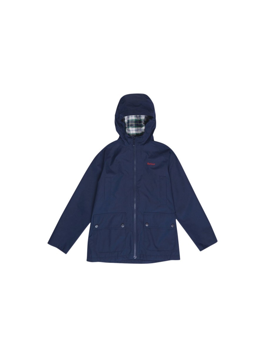 Kids Barbour Coats & Jackets | Domus Hooded Showerproof Jacket Navy