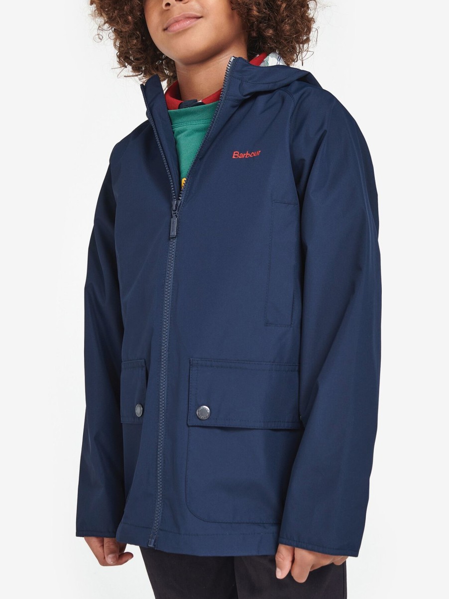 Kids Barbour Coats & Jackets | Domus Hooded Showerproof Jacket Navy