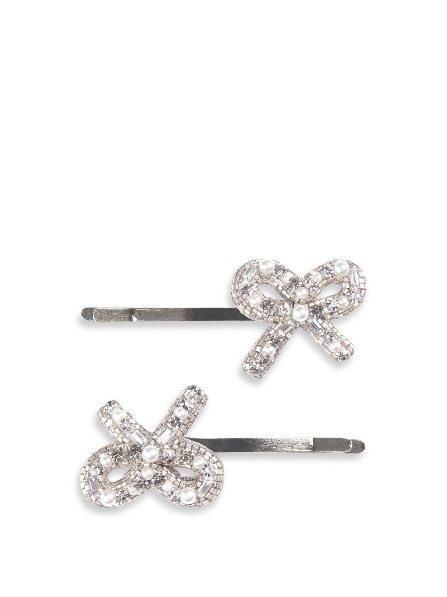 Women Deepa Gurnani Hair Accessories | Elsa 2-Piece Bow Bobby Pin Set Silver