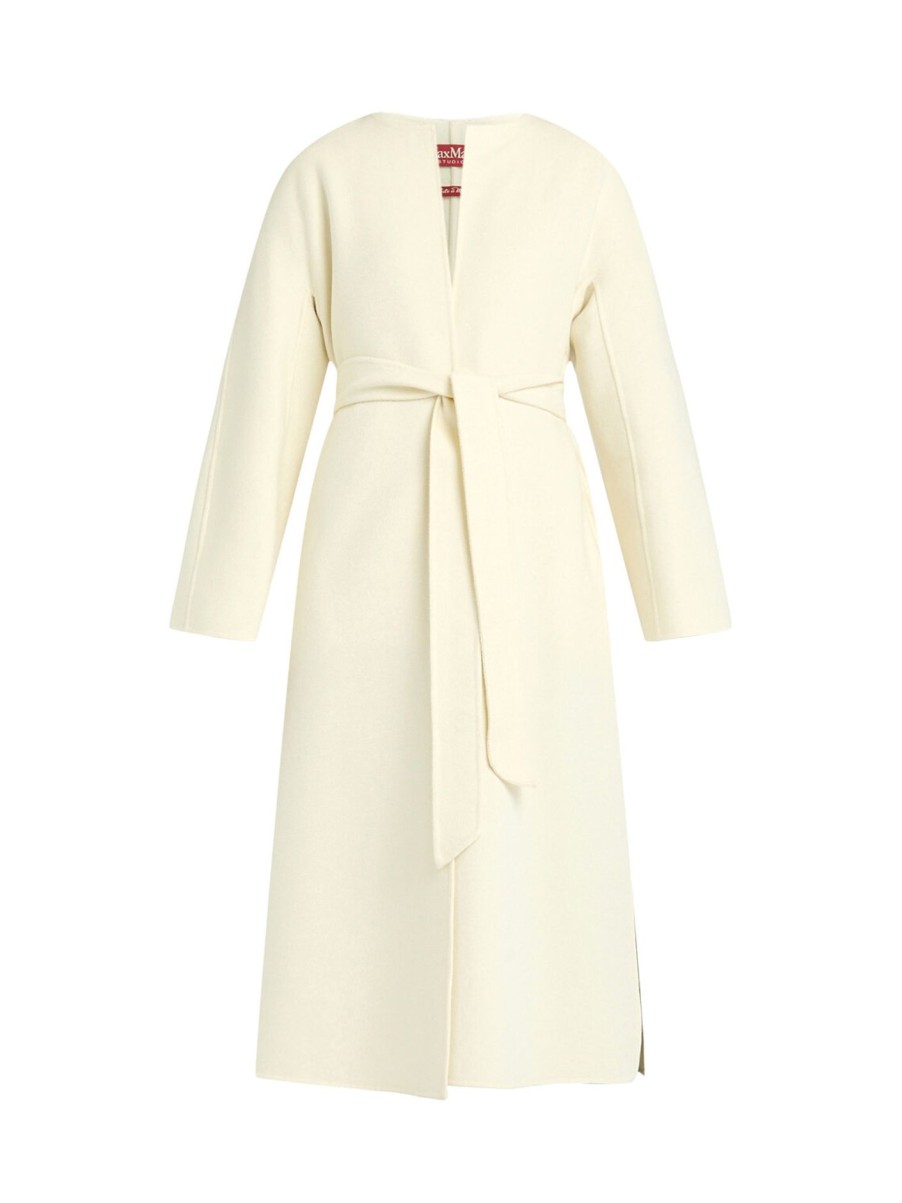 Women Max Mara Studio Coats & Jackets | Abetone Collarless Coat Ivory