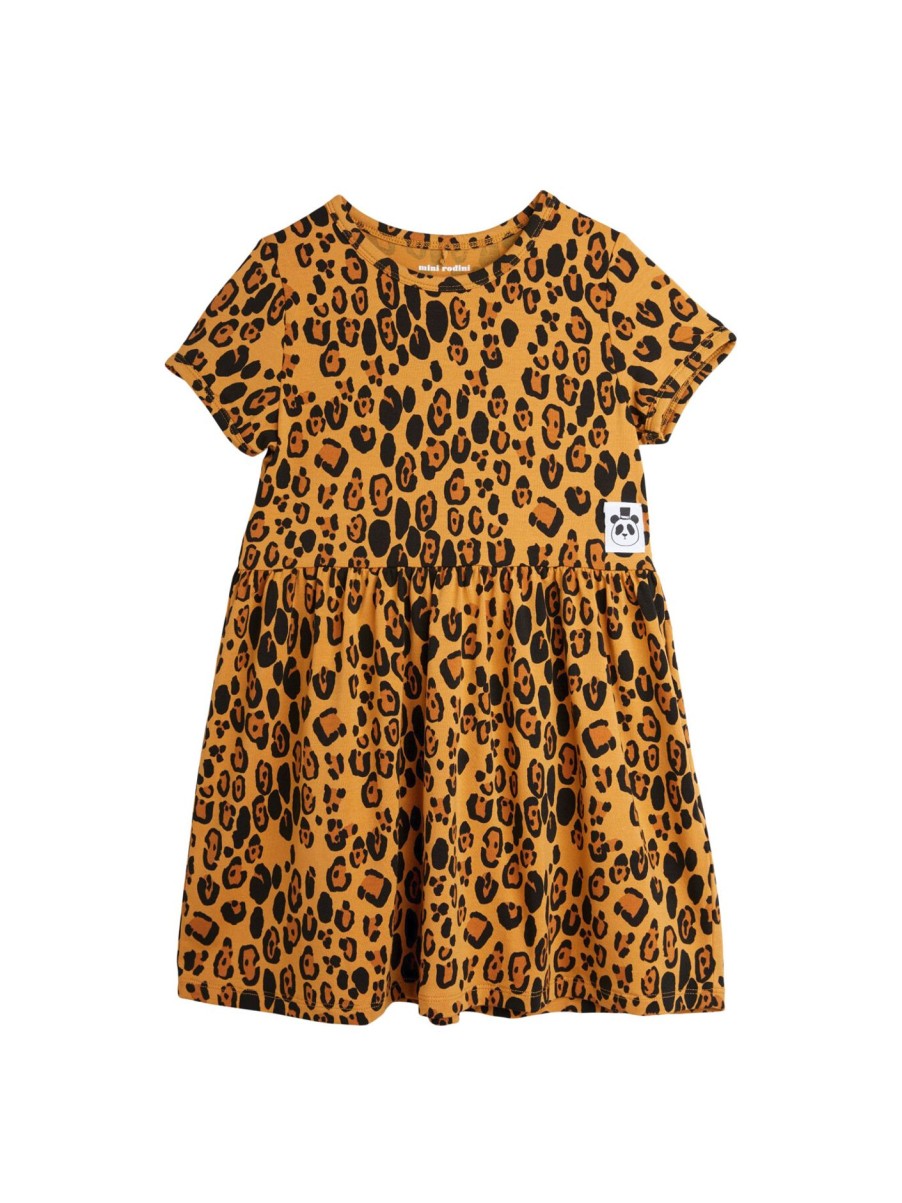 Kids Mini Rodini Dresses & Skirts | Basic Leopard Short Sleeve Dress Beige