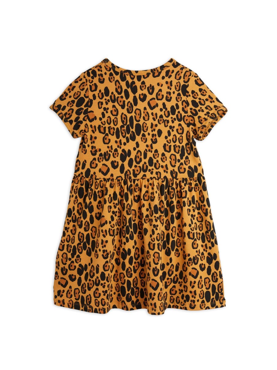 Kids Mini Rodini Dresses & Skirts | Basic Leopard Short Sleeve Dress Beige