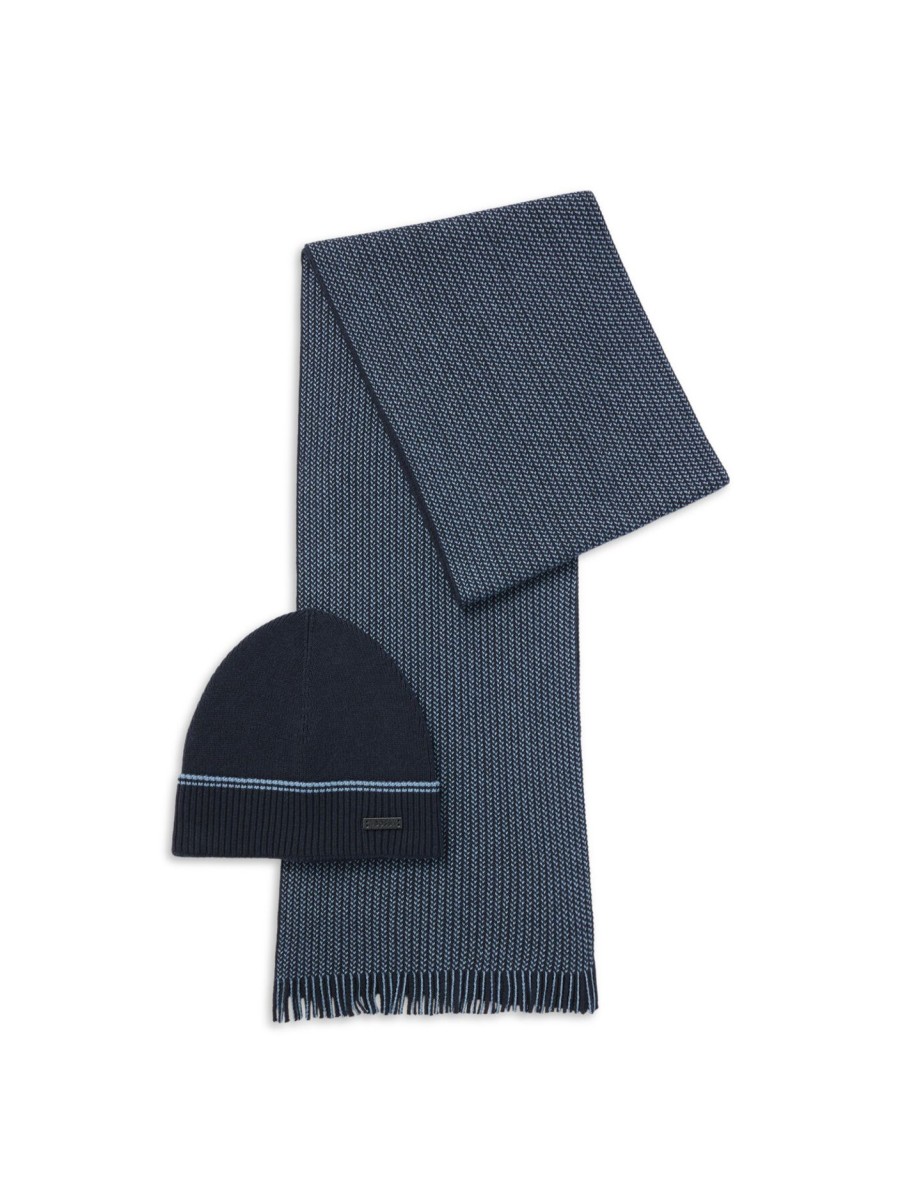 Men BOSS Hats | Scarf And Beanie Hat Set Dark Blue