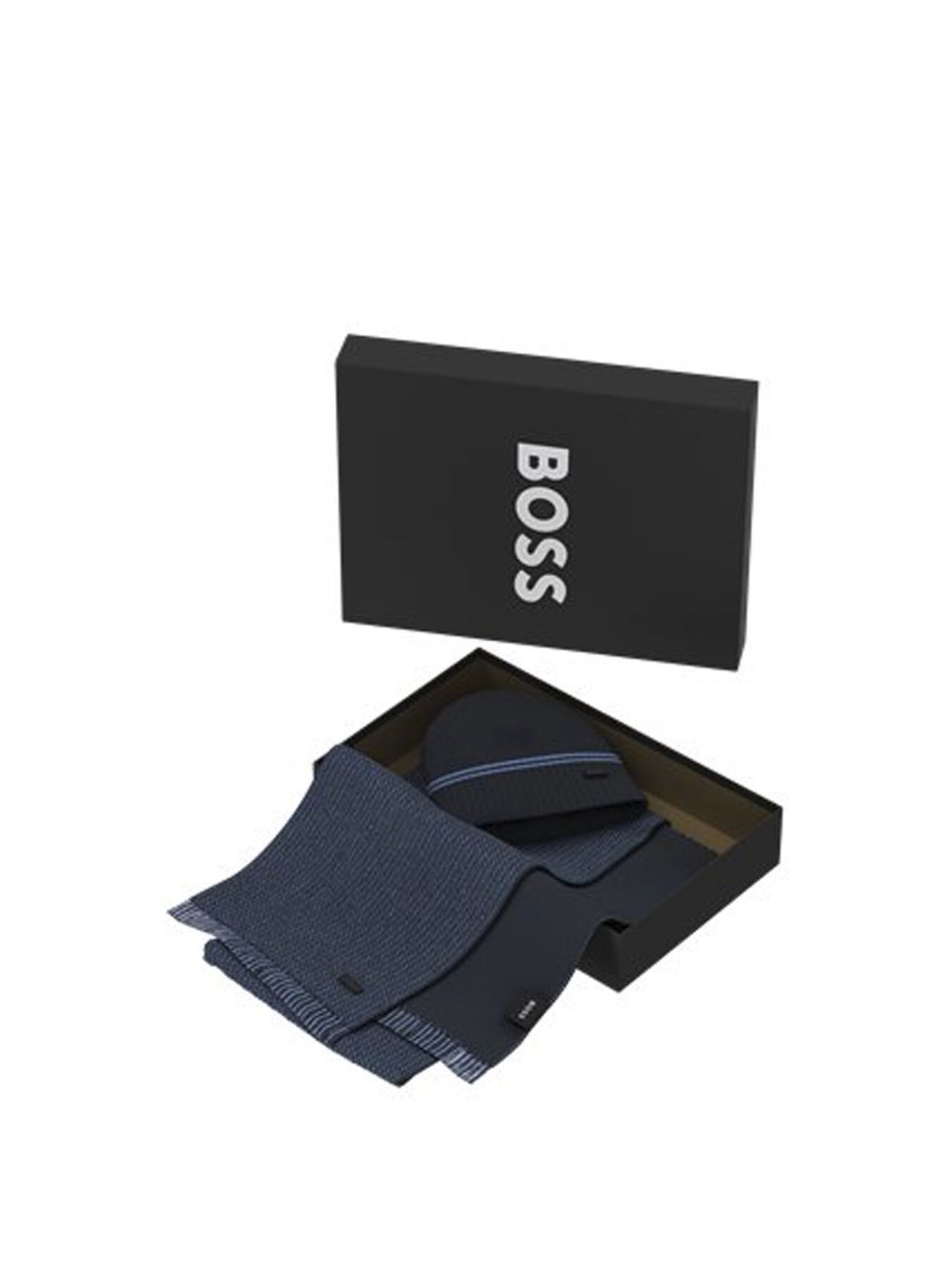 Men BOSS Hats | Scarf And Beanie Hat Set Dark Blue