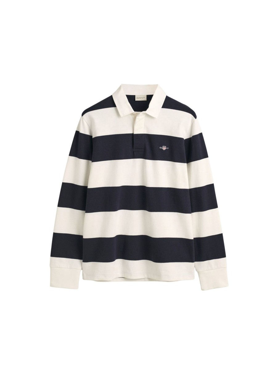 Men GANT Polo & Rugby Shirts | Shield Barstripe Heavy Rugger Eggshell