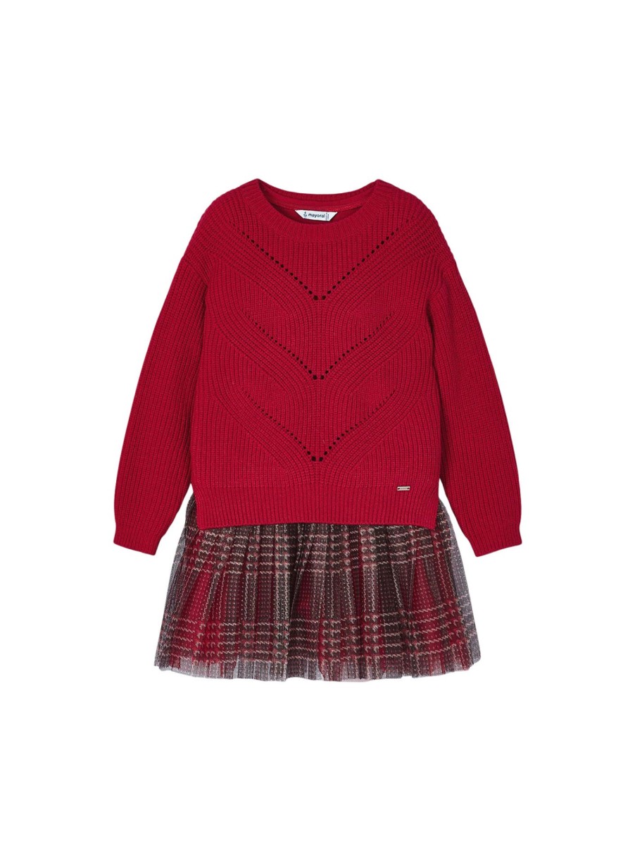 Kids Mayoral Sets | Knit & Tulle Dress Red