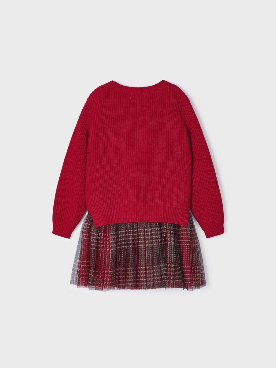 Kids Mayoral Sets | Knit & Tulle Dress Red