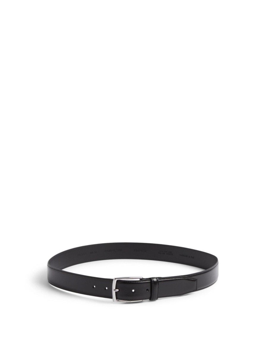 Men BOSS Belts | Italian Made Polished Leather Belt With Stitching Detail Black