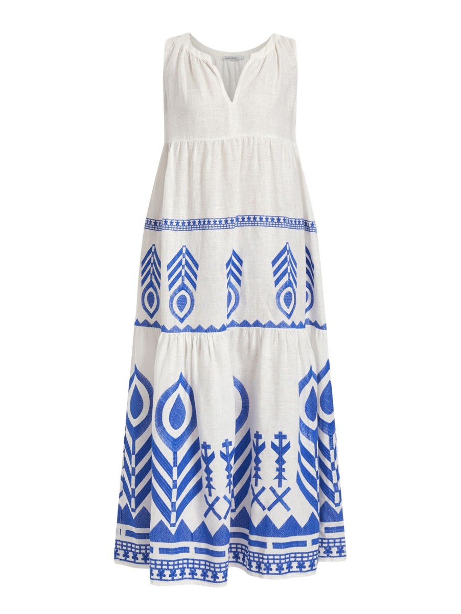 Women Kori Swimwear & Beachwear | Sleeveless Feather Long Dress White/Blue