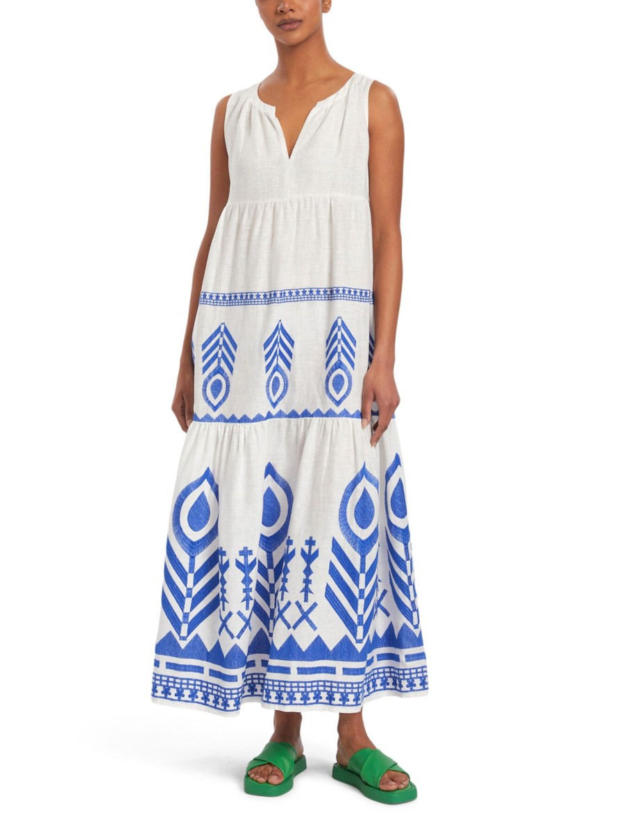 Women Kori Swimwear & Beachwear | Sleeveless Feather Long Dress White/Blue