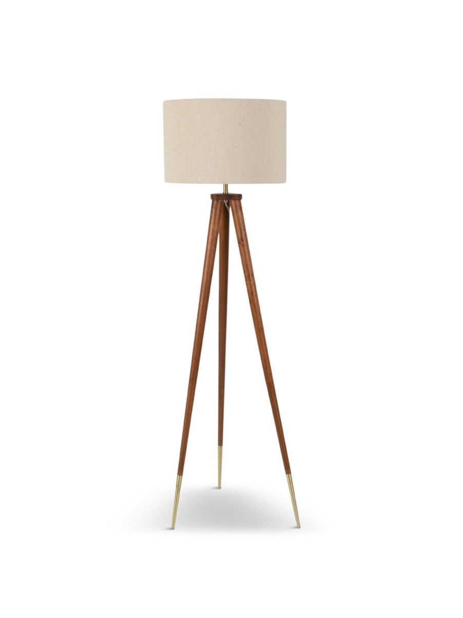 Home & Tech Heal's Floor Lamps | Hawkins Wooden Tripod Floor Lamp With Shade Brown