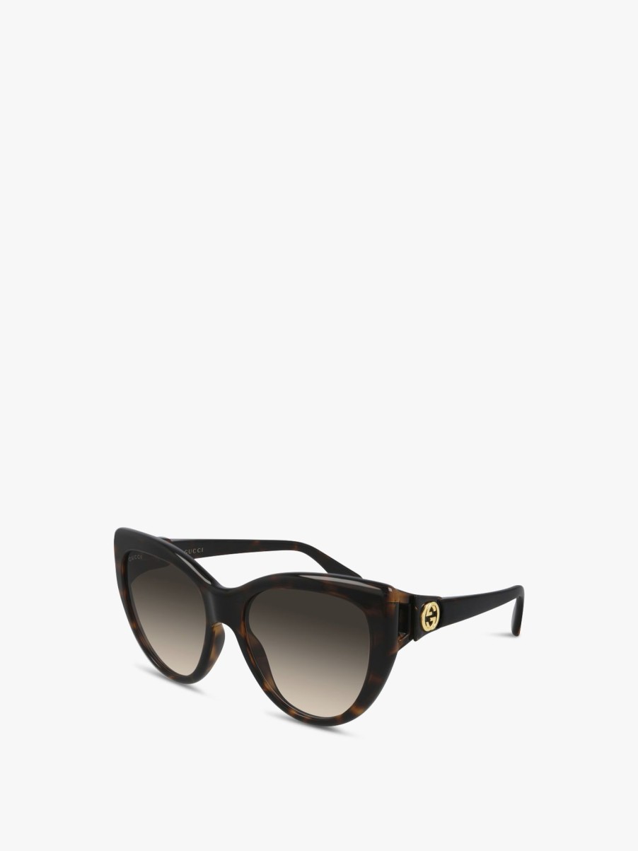 Women GUCCI Eyewear Sunglasses | Cat Eye Logo Sunglasses Havana/Havana/Brown