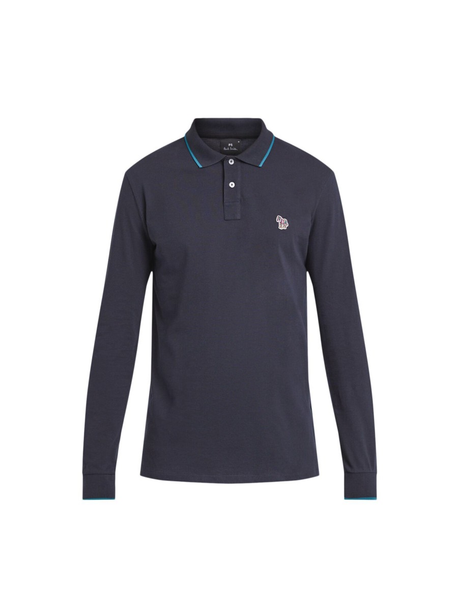 Men PS Paul Smith Polo & Rugby Shirts | Zebra Logo Long-Sleeve Polo Navy