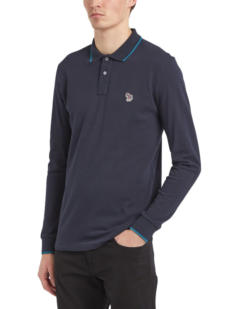 Men PS Paul Smith Polo & Rugby Shirts | Zebra Logo Long-Sleeve Polo Navy