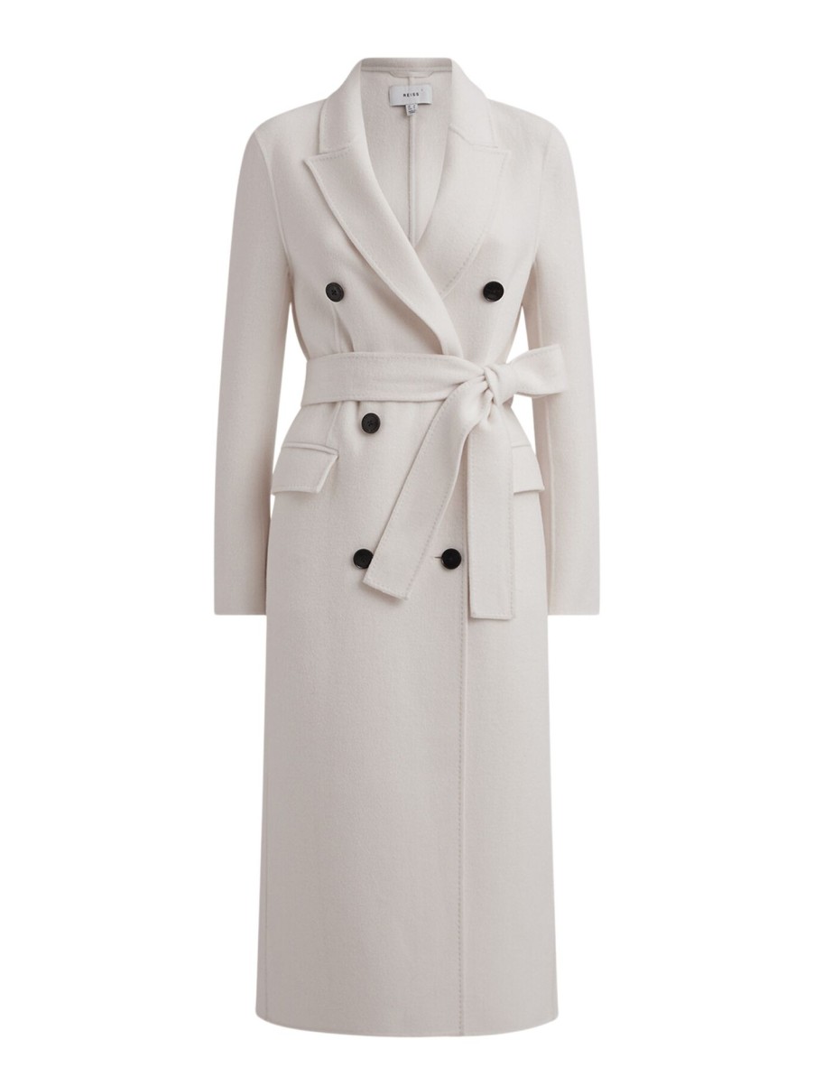 Women REISS Coats & Jackets | Arla Relaxed Wool Blend Blindseam Belted Coat Cream