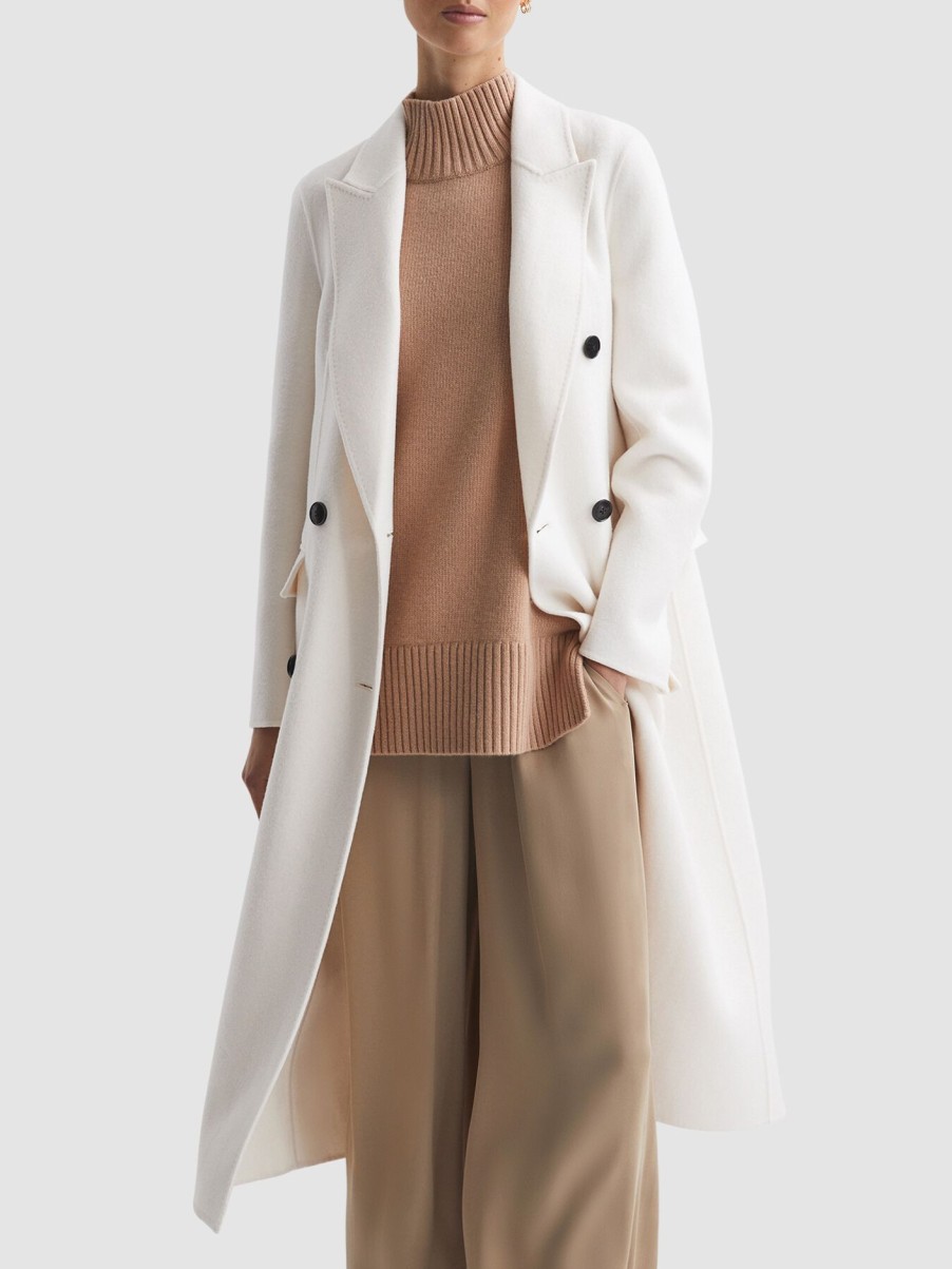 Women REISS Coats & Jackets | Arla Relaxed Wool Blend Blindseam Belted Coat Cream