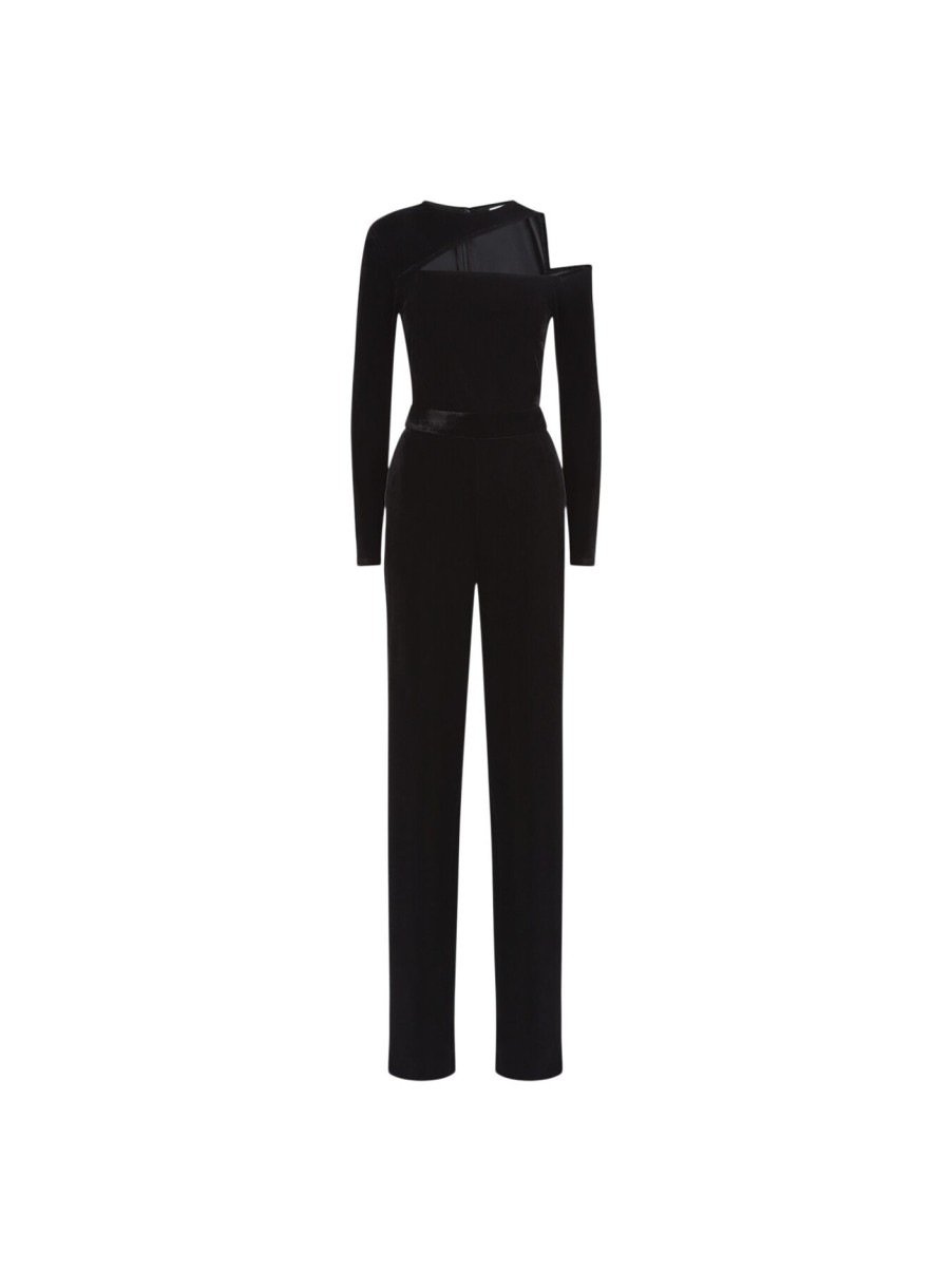 Women REISS Jumpsuits & Playsuits | Adele Velvet Off-The-Shoulder Jumpsuit Black