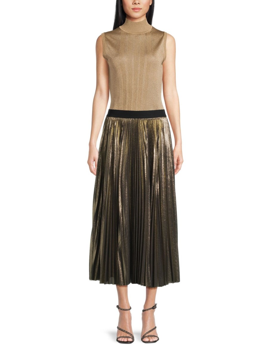 Women Weekend Max Mara Skirts | Nurra Pleated Shimmer Skirt Gold