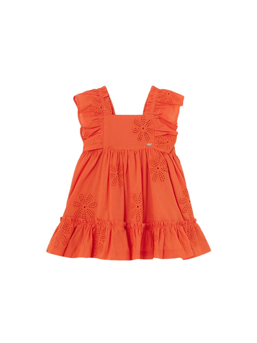 Kids Mayoral Dresses & Skirts | Embroidered Flower Dress Tangerine